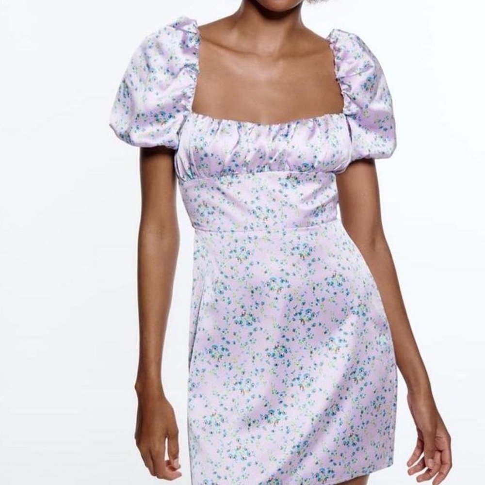 Zara Lavender Floral Satin Dress